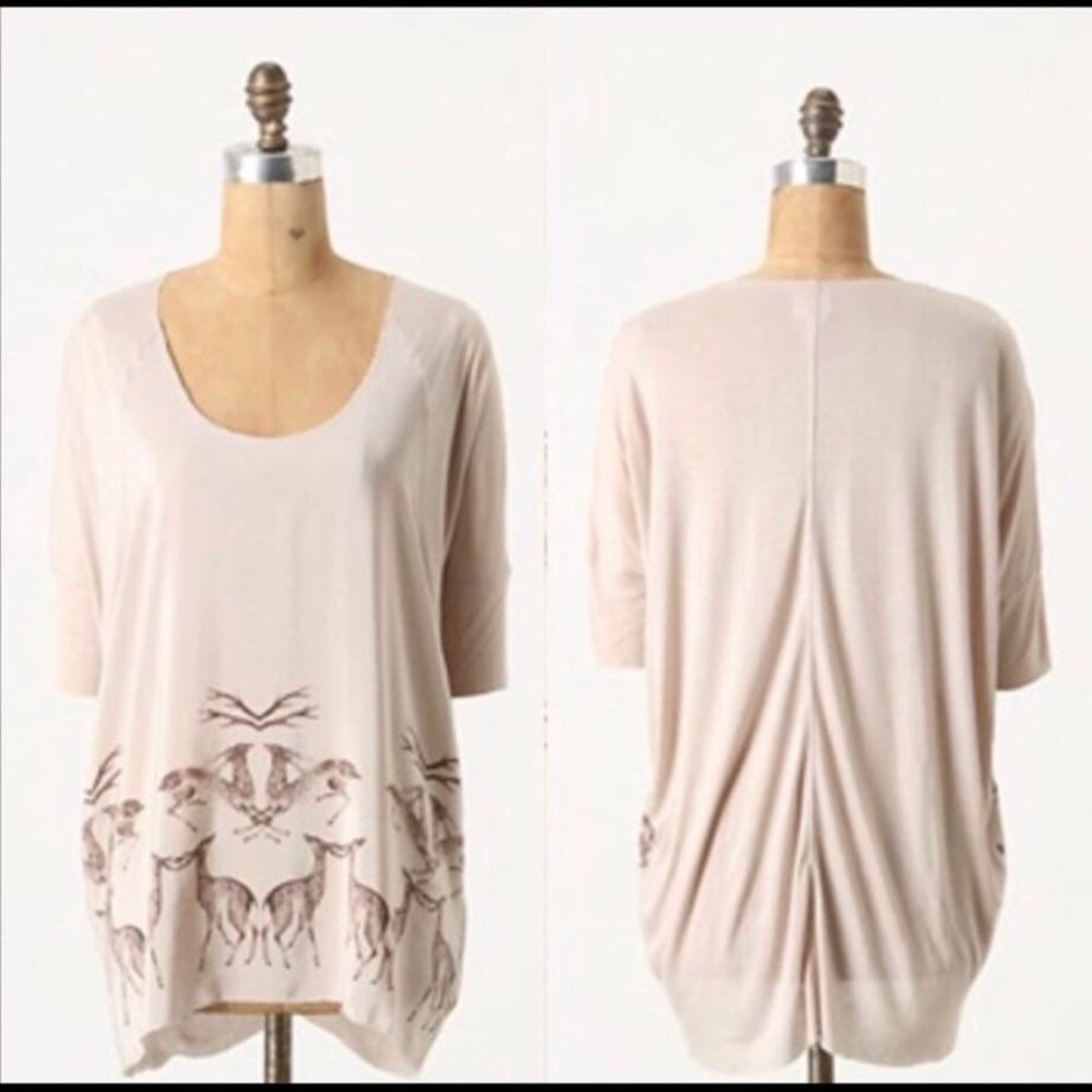 Anthropologie Beige Tunic with Brown Animal Design